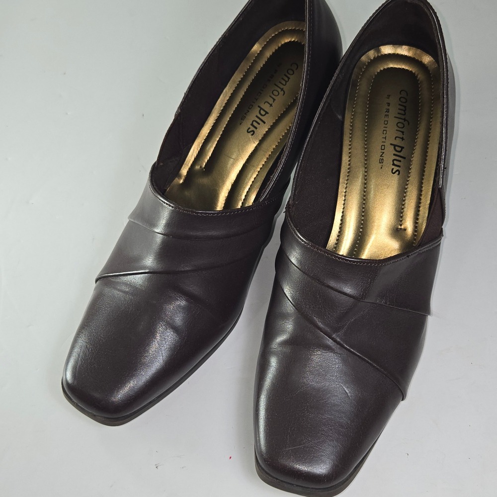 Comfort Plus by Prediction Dark Brown Faux Leather Block Heel Shoes Size‎ 10